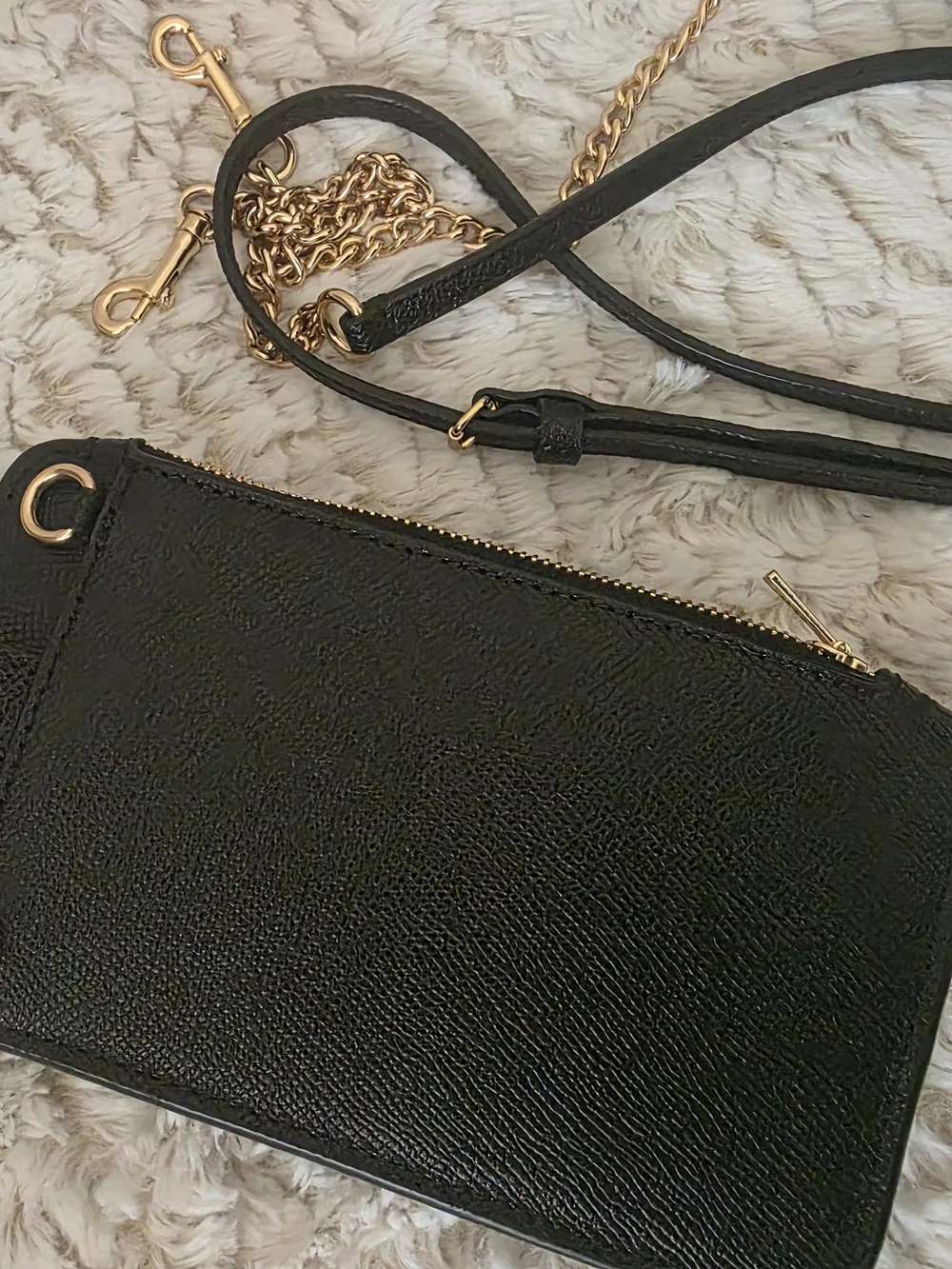 NWOT COACH Black Leather Crossbody with Gold Chain Accents